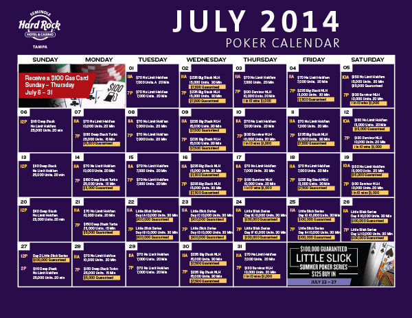 July 2014 Poker Calendar