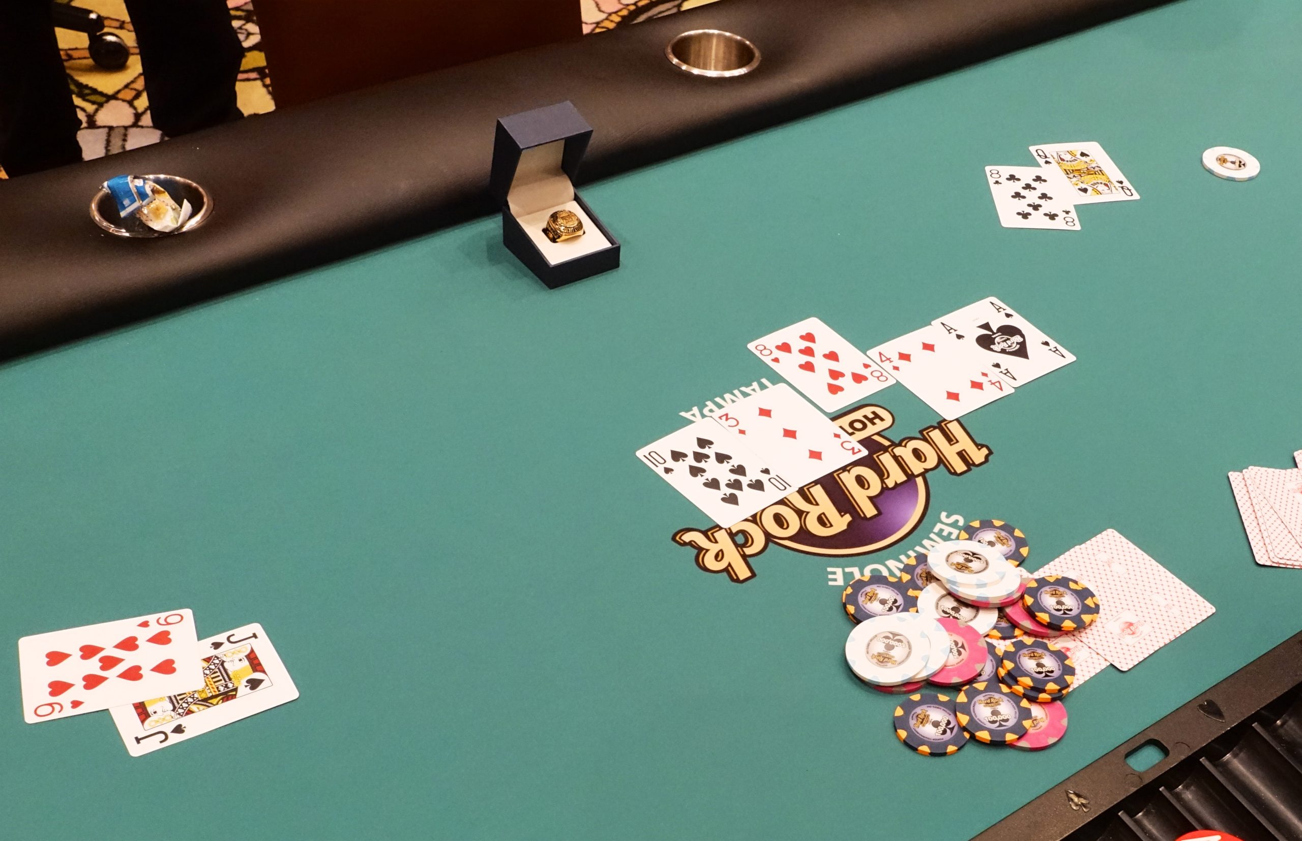 Final Hand of the WSOP Circuit Main Event, with J-9 bluffing against Q-8 on a board of 10-8-3-4-A.