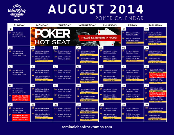 August Poker Calendar Tampa Hard Rock